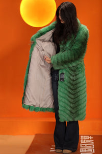 Full length natural Saga cross fox fur coat with shawl collar