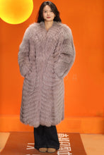 Load image into Gallery viewer, Full length natural Saga fox fur coat with shawl collar
