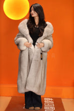 Load image into Gallery viewer, Full length natural Saga blue fox fur coat with shawl collar
