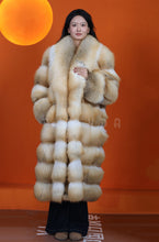 Load image into Gallery viewer, Full length natural Saga golden island fox fur coat with shawl collar
