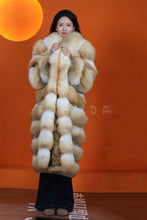 Load image into Gallery viewer, Full length natural Saga golden island fox fur coat with shawl collar
