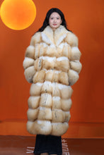 Load image into Gallery viewer, Full length natural Saga golden island fox fur coat with shawl collar
