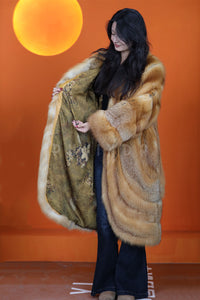 Full length natural Saga canadian red fox fur coat