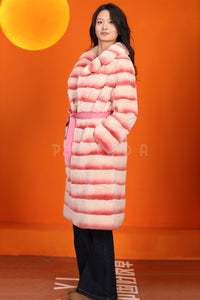 Full length natural rex rabbit fur coat with english collar