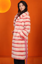 Load image into Gallery viewer, Full length natural rex rabbit fur coat with english collar
