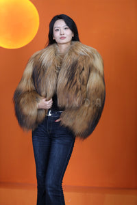 Natural arctic raccoon fur coat & jacket