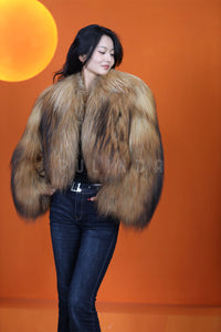 Natural arctic raccoon fur coat & jacket