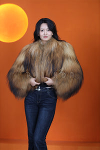 Natural arctic raccoon fur coat & jacket