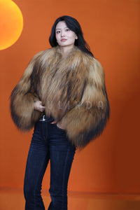 Natural arctic raccoon fur coat & jacket