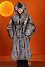 Load image into Gallery viewer, Full length Saga silver fox fur coat with shawl collar
