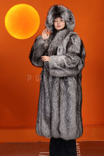 Load image into Gallery viewer, Full length Saga silver fox fur coat with shawl collar
