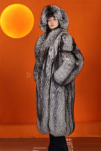 Load image into Gallery viewer, Full length Saga silver fox fur coat with shawl collar
