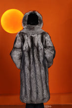 Load image into Gallery viewer, Full length Saga silver fox fur coat with shawl collar
