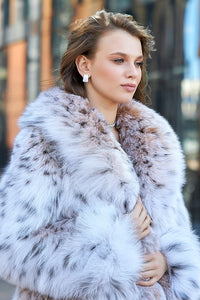 Classic Bobcat Fur Coat (Natural) Collared