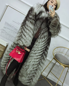 Full length Silver Fox Fur Long Coat