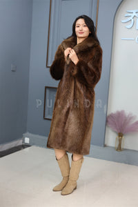 Full length beaver fur coat with english collar6