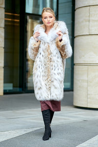 Hooded Bobcat Fur Coat (Natural)