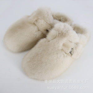 New Style Fur Slippers Ladies Winter Warm Shoes Real Mink Fur Slippers Household Furry Closed ToFlat Shoes