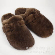 Load image into Gallery viewer, New Style Fur Slippers Ladies Winter Warm Shoes Real Mink Fur Slippers Household Furry Closed ToFlat Shoes
