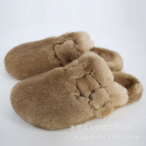 New Style Fur Slippers Ladies Winter Warm Shoes Real Mink Fur Slippers Household Furry Closed ToFlat Shoes