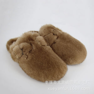 New Style Fur Slippers Ladies Winter Warm Shoes Real Mink Fur Slippers Household Furry Closed ToFlat Shoes