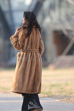 Load image into Gallery viewer, Full length Saga pastel brown mink fur coat with english collar
