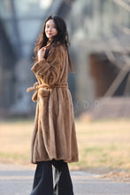 Load image into Gallery viewer, Full length Saga pastel brown mink fur coat with english collar
