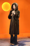 Full length natural racoon fur hooded coat