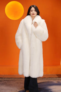 Full length natural Saga arctic fox fur coat with shawl collar