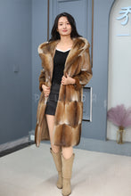 Load image into Gallery viewer, Full length muskrat fur hooded coat
