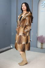 Load image into Gallery viewer, Full length muskrat fur hooded coat
