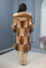 Load image into Gallery viewer, Full length muskrat fur hooded coat
