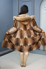 Load image into Gallery viewer, Full length muskrat fur hooded coat
