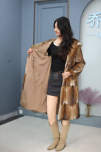 Load image into Gallery viewer, Full length muskrat fur hooded coat
