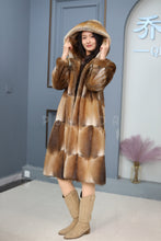 Load image into Gallery viewer, Full length muskrat fur hooded coat
