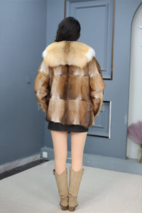 Natural Saga golden island fox fur coat & jacket with muskrat trim