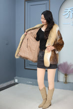 Load image into Gallery viewer, Natural Saga golden island fox fur coat &amp; jacket with muskrat trim
