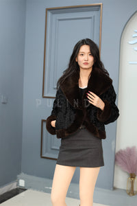 Natural karakul coat & jacket with mink shawl collar