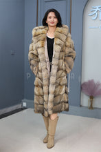 Load image into Gallery viewer, Full length Saga gray fox fur hooded coat
