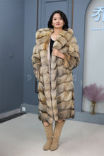 Load image into Gallery viewer, Full length Saga gray fox fur hooded coat
