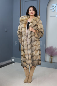 Full length Saga gray fox fur hooded coat