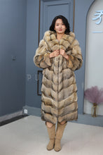 Load image into Gallery viewer, Full length Saga gray fox fur hooded coat
