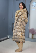 Load image into Gallery viewer, Full length Saga gray fox fur hooded coat
