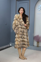 Load image into Gallery viewer, Full length Saga gray fox fur hooded coat
