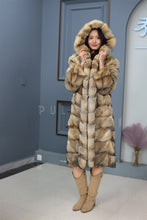 Load image into Gallery viewer, Full length Saga gray fox fur hooded coat
