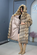 Load image into Gallery viewer, Full length Saga gray fox fur hooded coat
