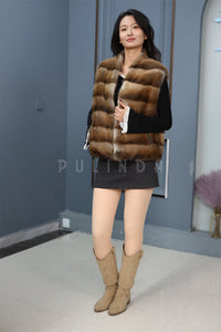 Women Genuine Muskrat Fur Vest