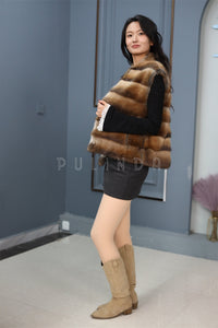 Women Genuine Muskrat Fur Vest