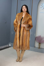 Load image into Gallery viewer, Full length natural Saga red fox fur coat with shawl collar
