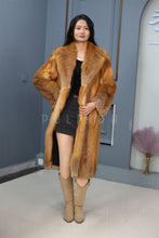 Load image into Gallery viewer, Full length natural Saga red fox fur coat with shawl collar
